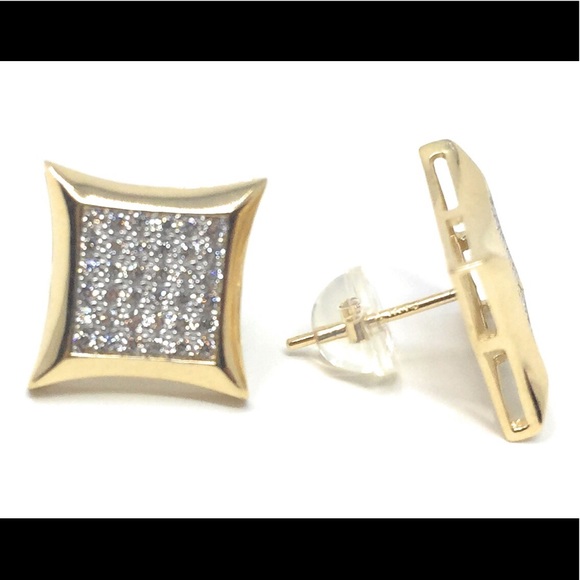 14K Solid Gold Square Micro Pave Stud Earrings